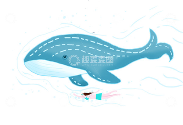 夏天大暑处署蓝色海底鲸鱼游泳