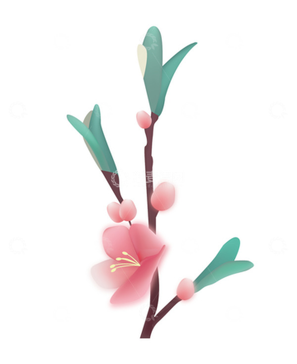 源文件下载【趣麦麦图】粉色树枝一枝桃花
