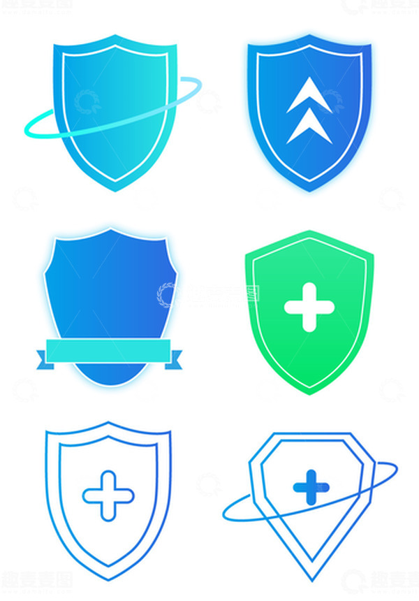 几何扁平渐变简约暑期安全防范盾牌元素