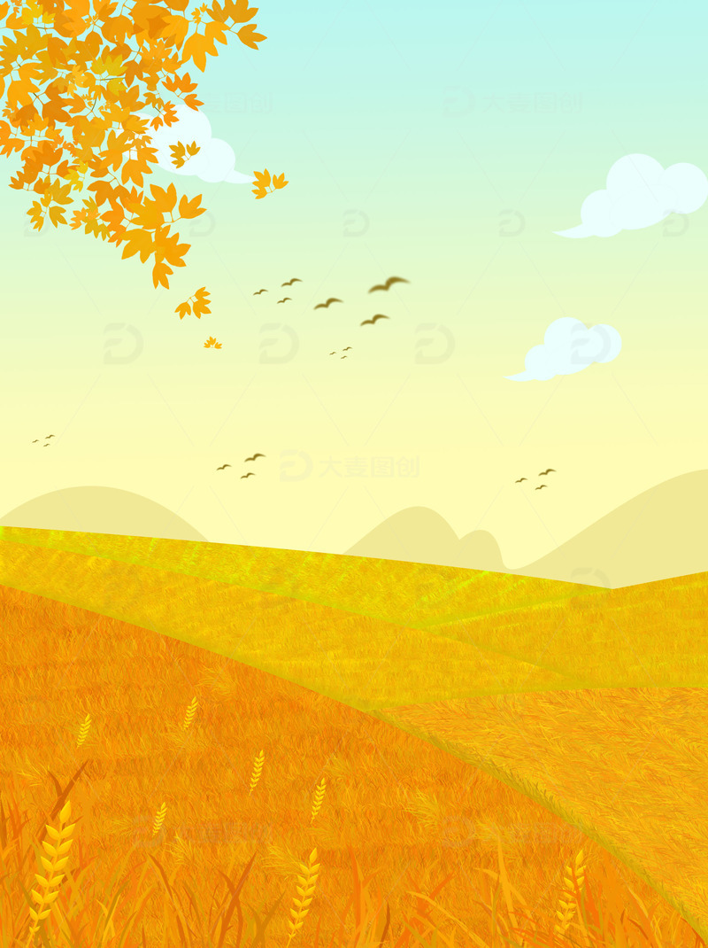 源文件下载【趣麦麦图】手绘简约立秋节气海报背景