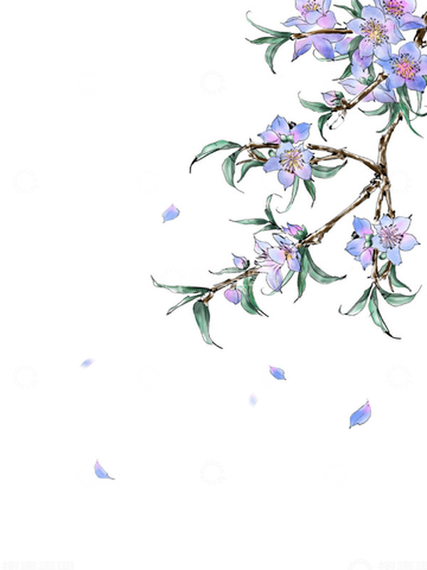 源文件下载【趣麦麦图】国风手绘水彩水墨风花卉植物素材