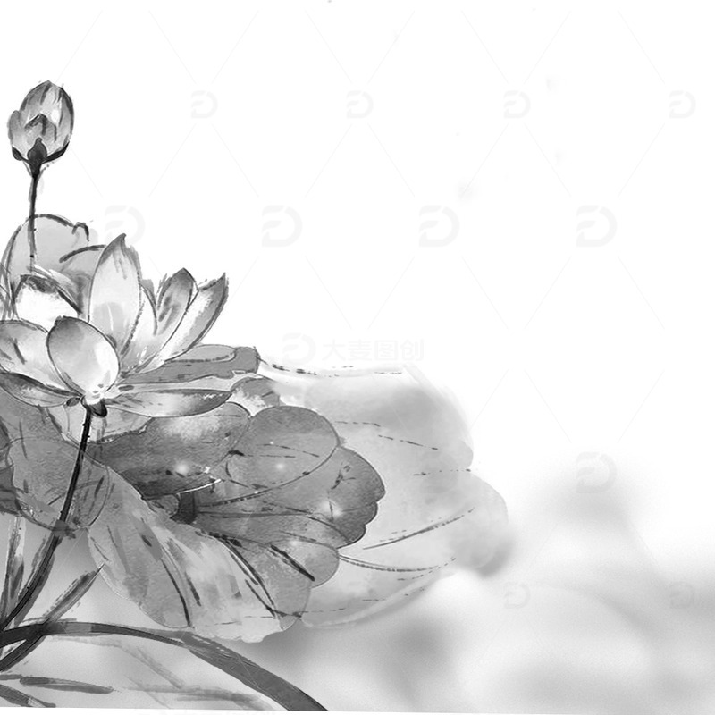 水墨板绘莲花荷叶PNG植物