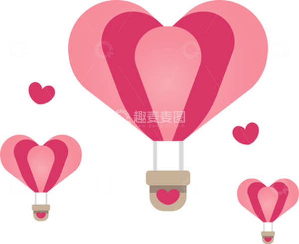 源文件下载【趣麦麦图】粉色浪漫七夕情人节爱心热气球手绘元素