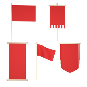 C4D各种红色旗子