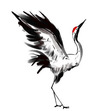 黑白水墨风中国风国画仙鹤手绘元素