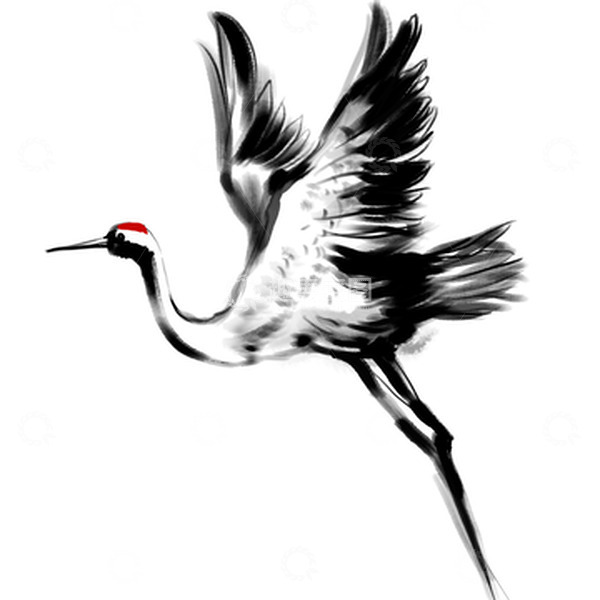 源文件下载【趣麦麦图】黑白水墨风国画仙鹤手绘元素