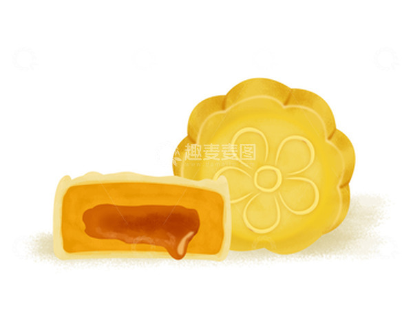 源文件下载【趣麦麦图】黄色中秋月饼食品甜食手绘素材