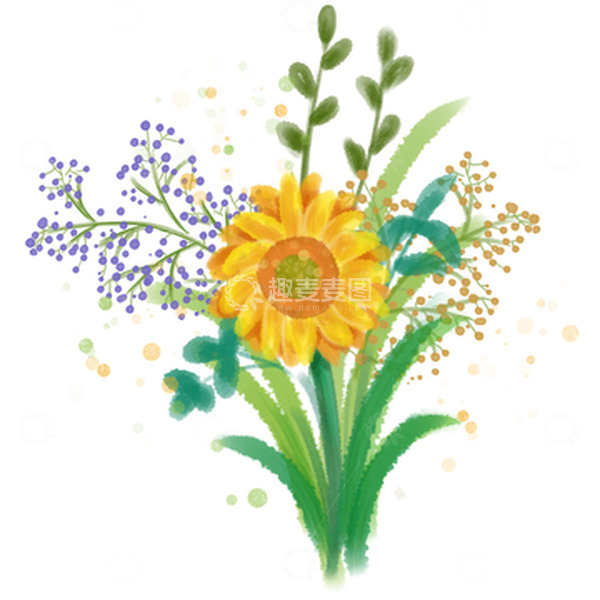 源文件下载【趣麦麦图】手绘水彩花束向日葵花草植物元素