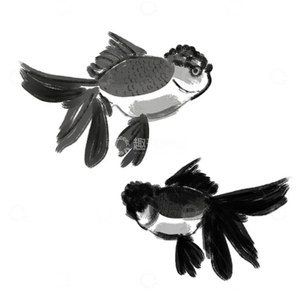 源文件下载【趣麦麦图】黑白小清新水墨风手绘金鱼png元素