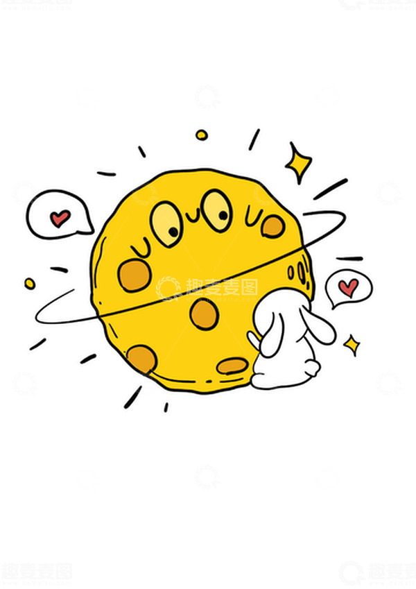 源文件下载【趣麦麦图】黄色 扁平风插画 玉兔月亮 中秋 元素