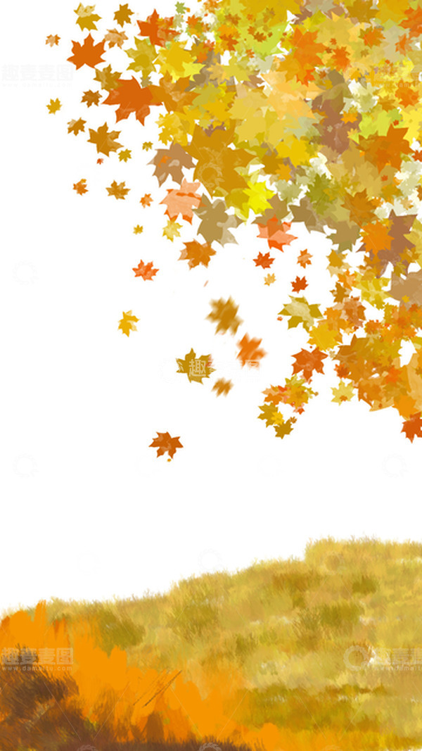 源文件下载【趣麦麦图】秋天立秋枫叶落叶草坪