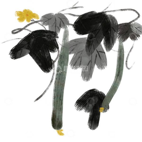 源文件下载【趣麦麦图】黑白小清新水墨风手绘丝瓜png元素