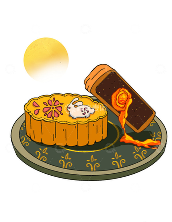 源文件下载【趣麦麦图】黄色复古中国风蛋黄月饼中秋插画元素