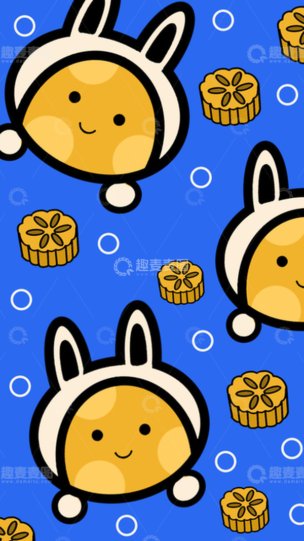 源文件下载【趣麦麦图】中秋手绘玉兔月饼月球背景