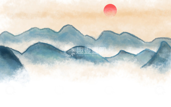 源文件下载【趣麦麦图】-蓝色国风水墨山峰