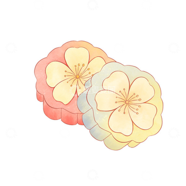 源文件下载【趣麦麦图】手绘中秋节脆皮月饼水彩风粉蓝梦幻传统美食