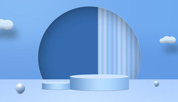 蓝色C4D场景图PSD分层