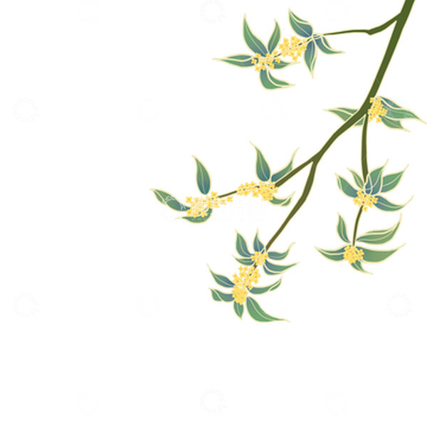 源文件下载【趣麦麦图】国潮金线描边桂花飘香
