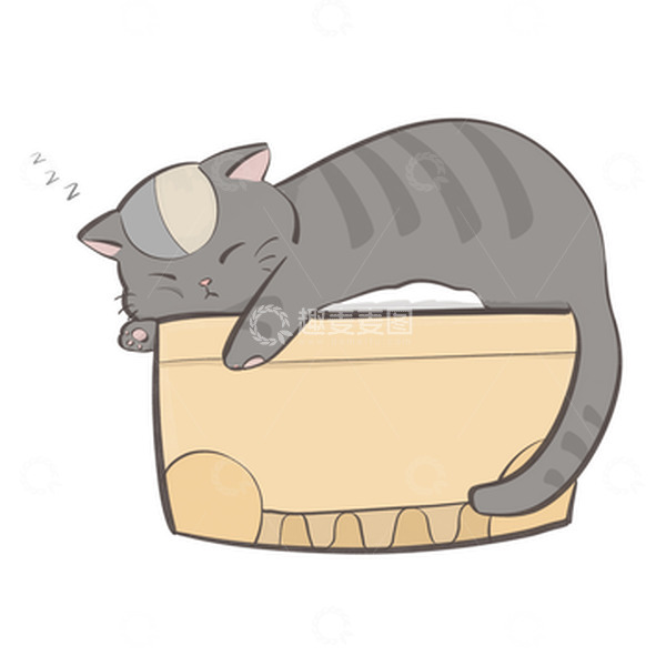 源文件下载【趣麦麦图】-灰色可爱睡觉猫咪手绘卡通装饰