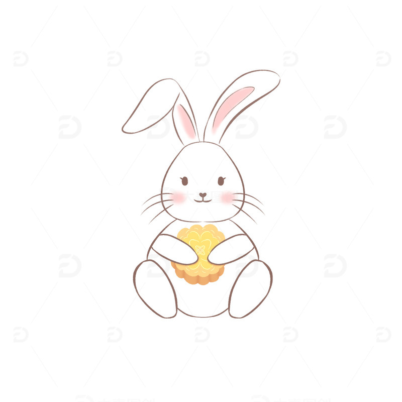 源文件下载【趣麦麦图】中秋节抱着月饼的白色玉兔子