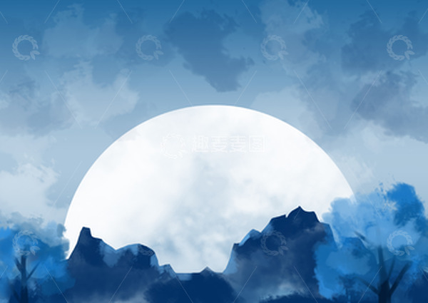源文件下载【趣麦麦图】手绘水墨夜景山林