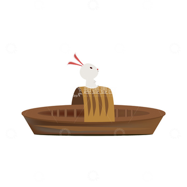 源文件下载【趣麦麦图】中秋节元素小木船小兔子看月亮矢量图