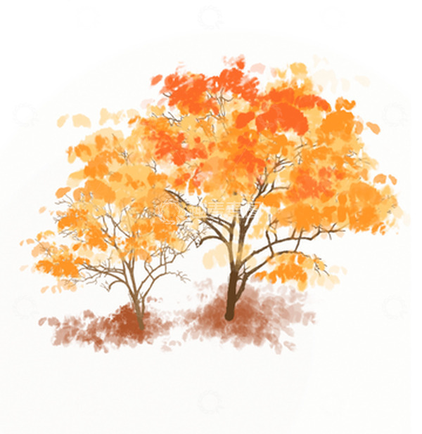 源文件下载【趣麦麦图】手绘水彩立秋金黄色树