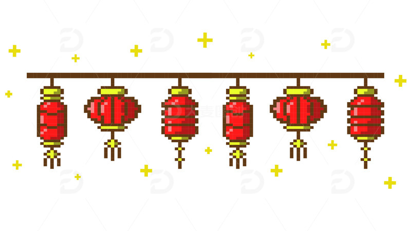 源文件下载【趣麦麦图】像素红灯笼中秋灯笼手绘像素元素