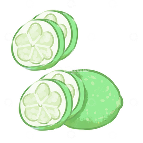源文件下载【趣麦麦图】手绘卡通绿色柠檬水果切片PNG