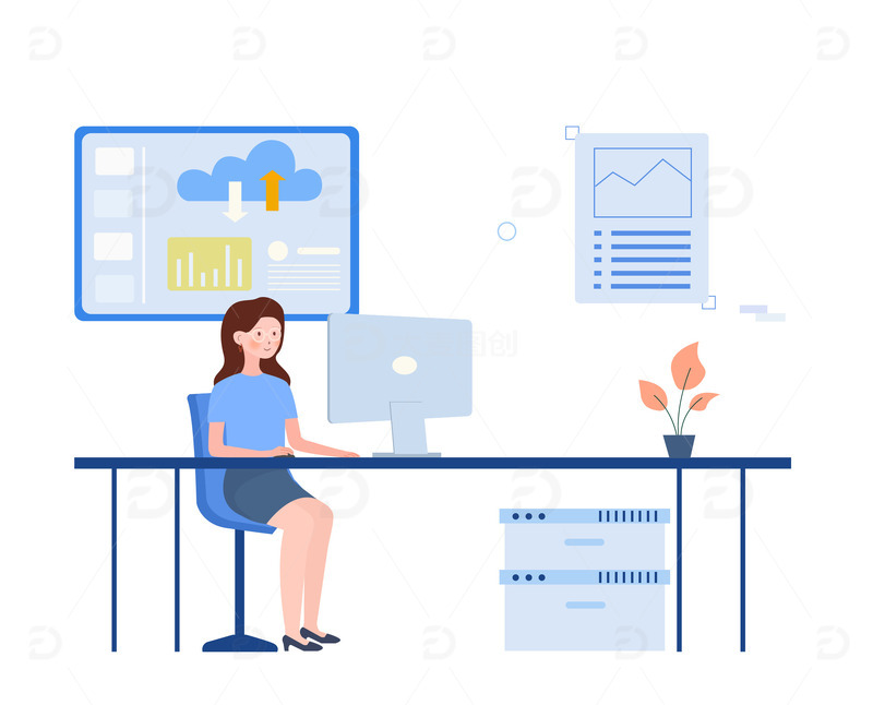 源文件下载【趣麦麦图】蓝色扁平商务互联网办公人物