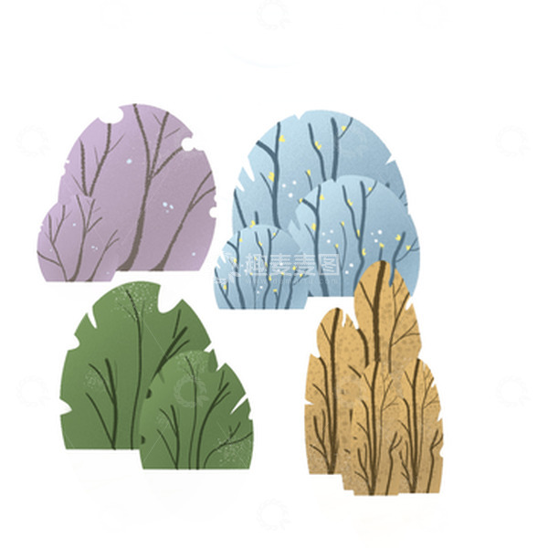 源文件下载【趣麦麦图】彩色小清新肌理质感免扣灌木丛小树素材