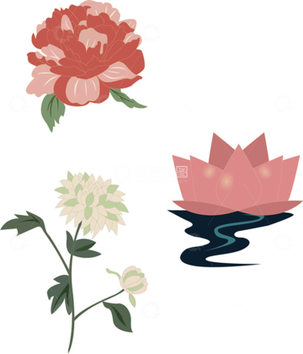 源文件下载【趣麦麦图】-粉色清新花朵荷花菊花中秋装饰元素