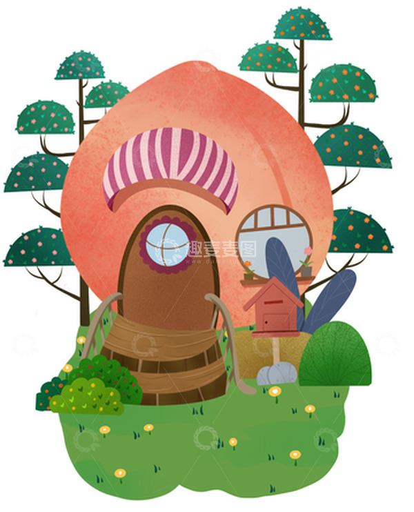 源文件下载【趣麦麦图】粉色小清新森林桃子小屋