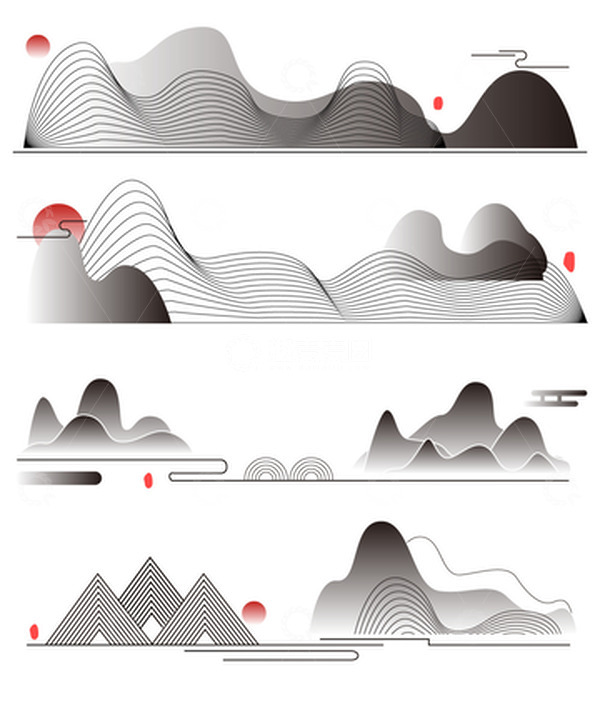 源文件下载【趣麦麦图】中国风水墨风简约古风山水云纹国潮线条元素