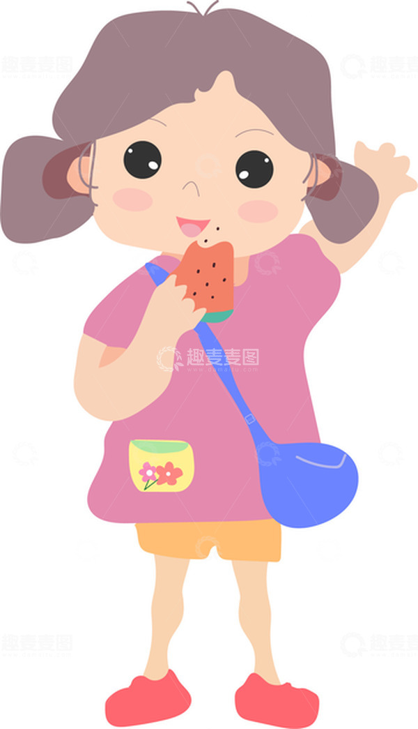源文件下载【趣麦麦图】可爱小女孩吃西瓜小姑娘手绘卡通元素素材