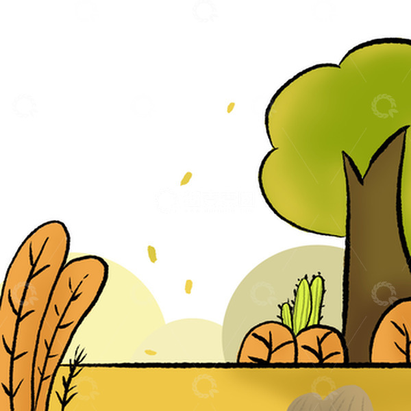 源文件下载【趣麦麦图】立秋秋天风景落叶树草卡通植物手绘
