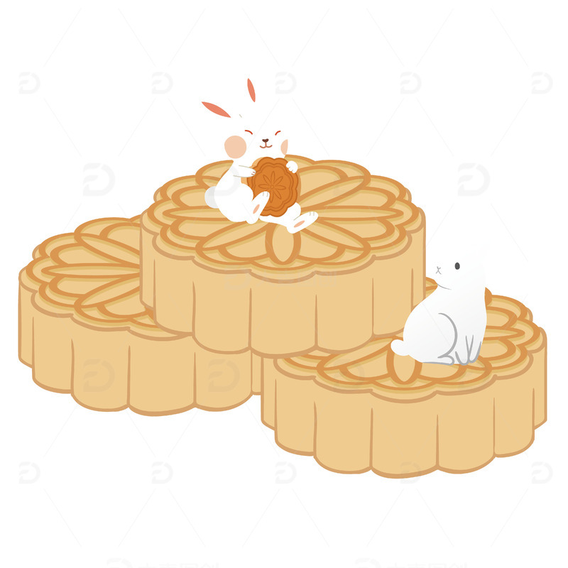 源文件下载【趣麦麦图】中秋节月饼兔子吃月饼透明图插画