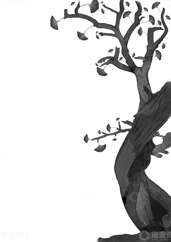 源文件下载【趣麦麦图】黑白水墨风银杏树叶水墨画