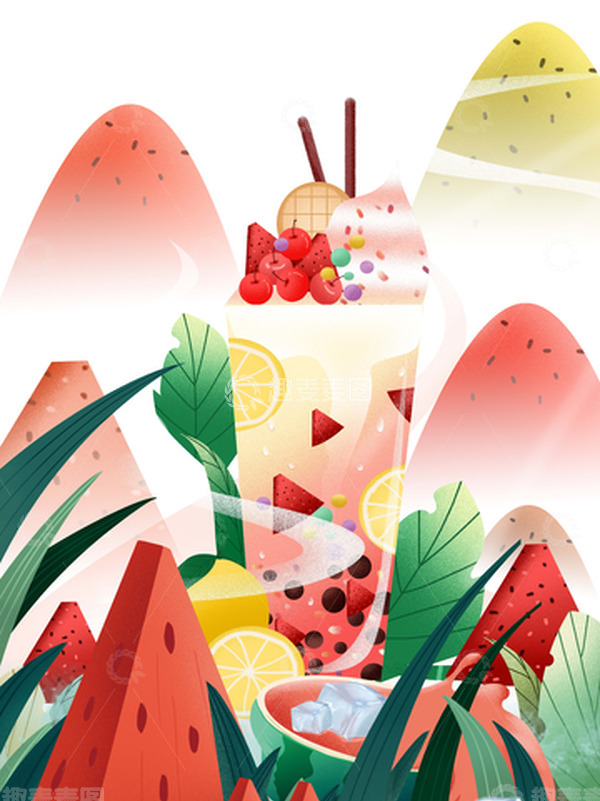 源文件下载【趣麦麦图】冷饮节气海报西瓜饮料手绘