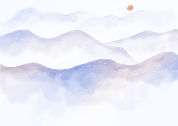 水墨山水水彩手绘中国风蓝色背景