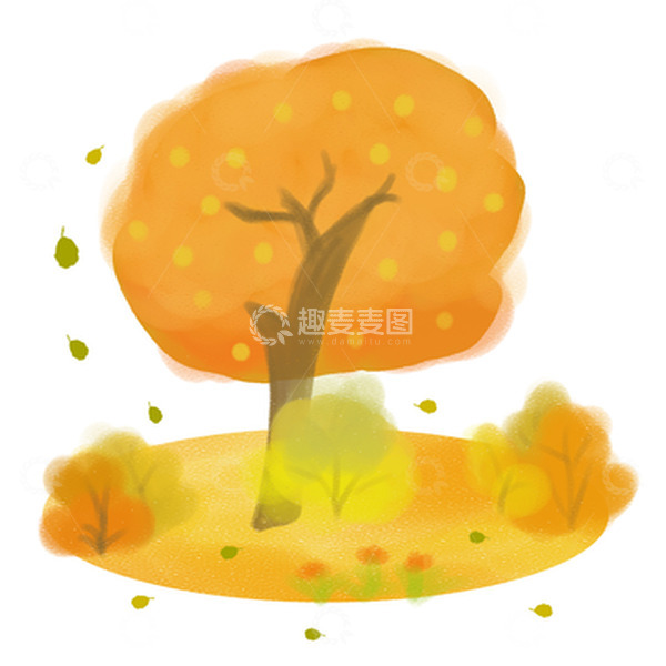 源文件下载【趣麦麦图】黄橙色树落叶秋天立秋手绘植物