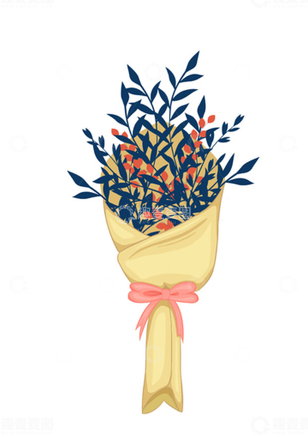 源文件下载【趣麦麦图】深蓝橙黄粉红扁平风手捧花蝴蝶结草婚礼花店