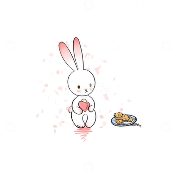 源文件下载【趣麦麦图】粉色手绘小白兔中秋元素