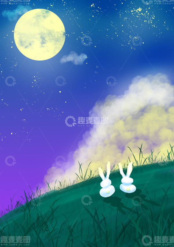 源文件下载【趣麦麦图】手绘中秋月夜插画