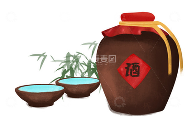 源文件下载【趣麦麦图】中秋古风手绘酒坛