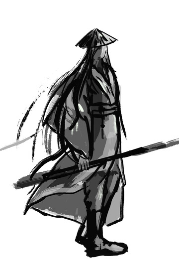 黑白水墨风侠客国画手绘元素