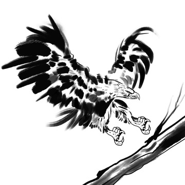 黑白水墨风老鹰手绘元素
