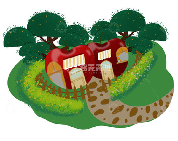 源文件下载【趣麦麦图】卡通手绘森林樱桃小屋素材