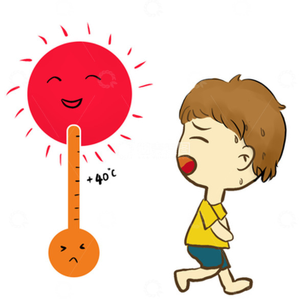 源文件下载【趣麦麦图】温度计太阳小朋友热流汗夏季防中暑卡通手绘