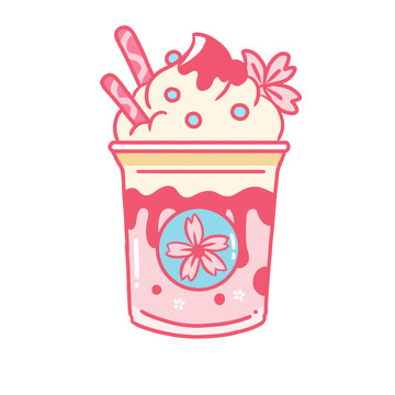粉色樱花冰淇淋奶茶杯手绘
